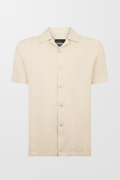 Paolo Tapered Fit Linen Short Sleeve Shirt (In Stone)