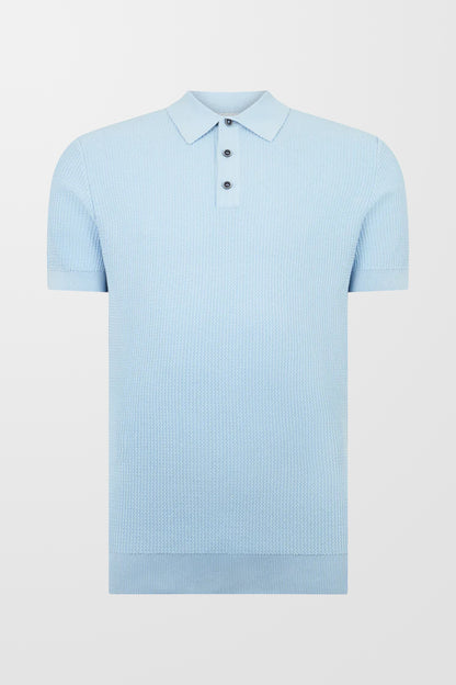 Slim Fit Knitted Cotton Polo (Sky)