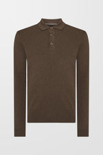 Long Sleeve Cotton Knit Polo (in Brown)