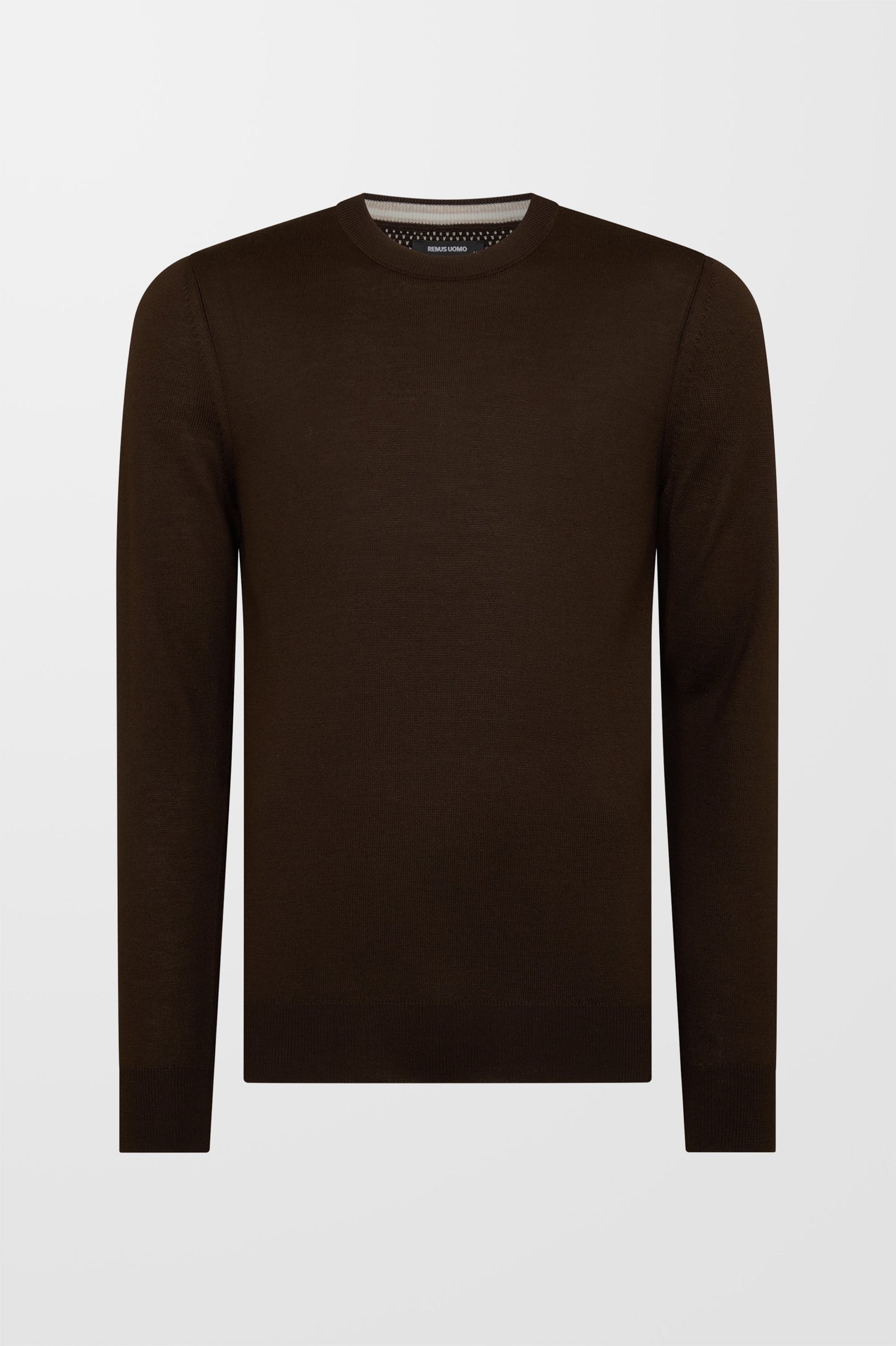 Tapered Fit Wool Blend Crew Neck Jumper (in Brown)
