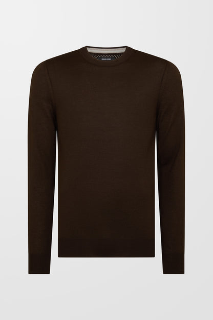 Tapered Fit Wool Blend Crew Neck Jumper (in Brown)