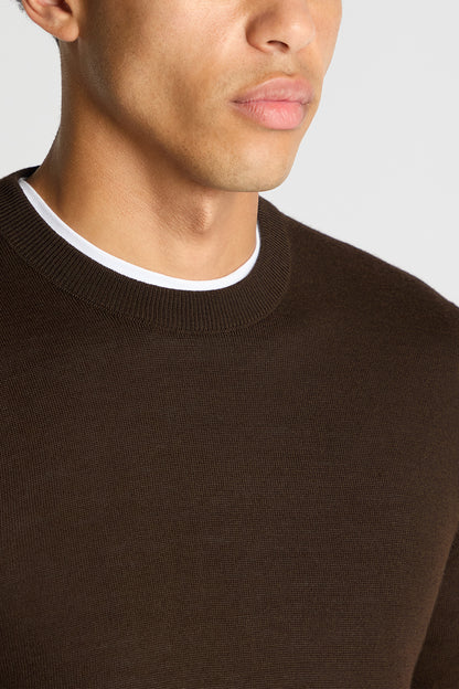 Tapered Fit Wool Blend Crew Neck Jumper (in Brown)