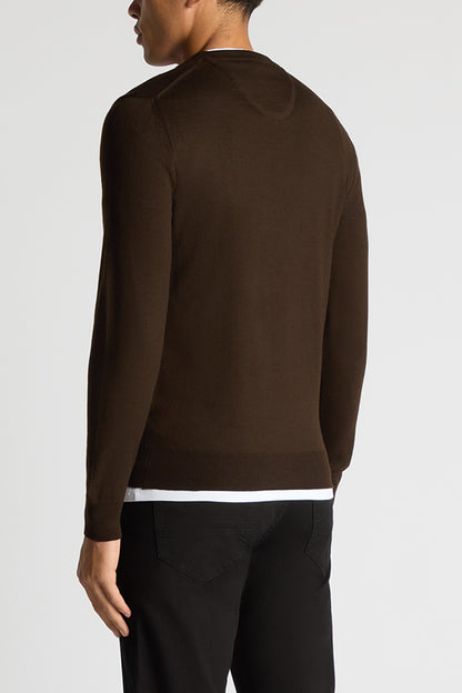Tapered Fit Wool Blend Crew Neck Jumper (in Brown)