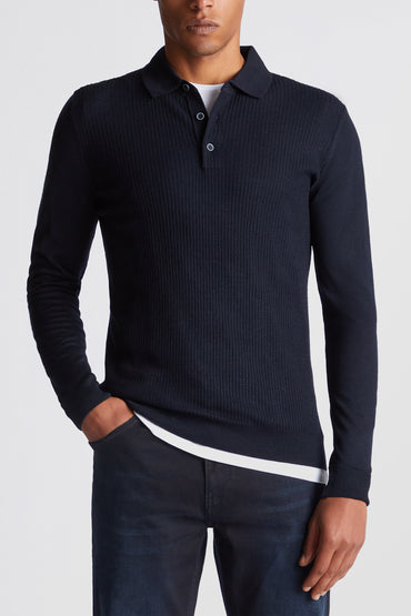 Slim Fit Wool Blend Long Sleeve Polo