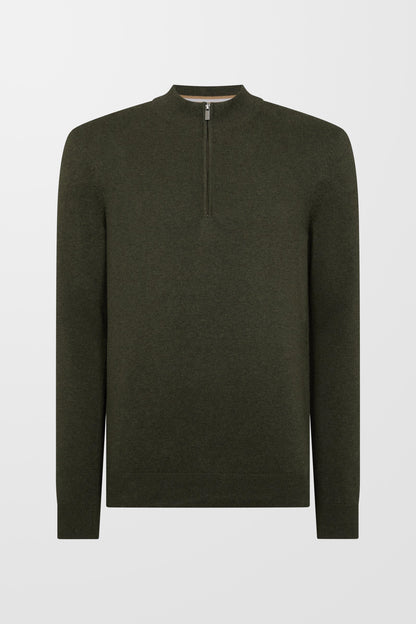 Tapered Fit Cotton Half Zip Jumper (in Green)