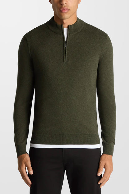 Tapered Fit Cotton Half Zip Jumper (in Green)