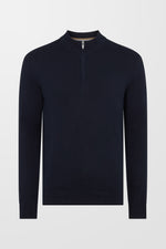 Tapered Fit Cotton Half Zip Jumper (in Navy)