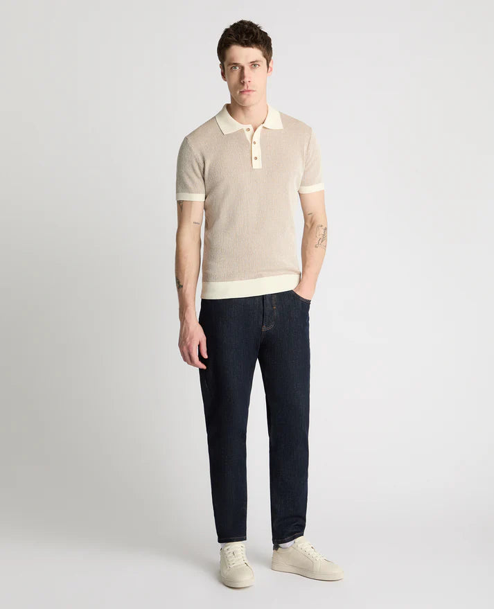 Textured Knit Short Sleeve Polo (Cream)