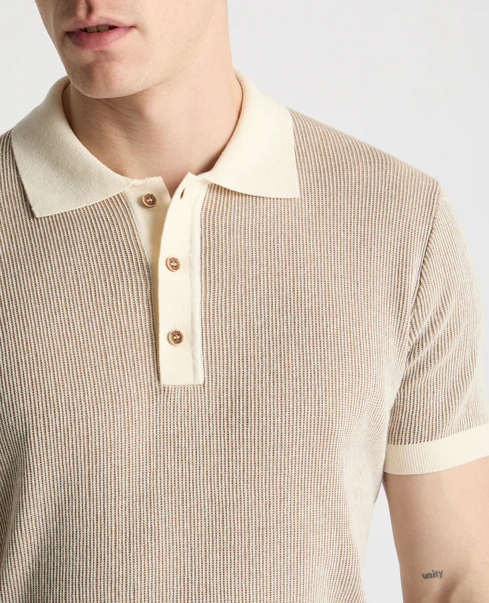 Textured Knit Short Sleeve Polo (Cream)