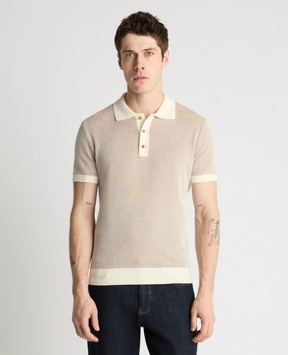 Textured Knit Short Sleeve Polo (Cream)