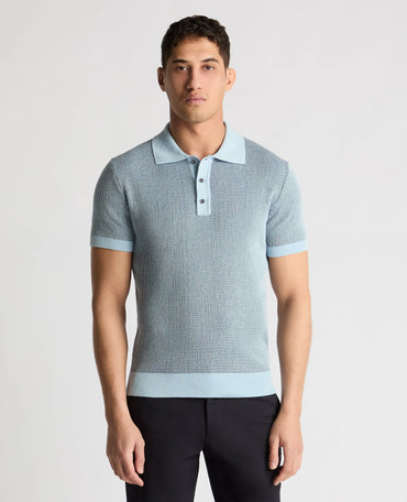 Textured Knit Short Sleeve Polo (Sky Blue)