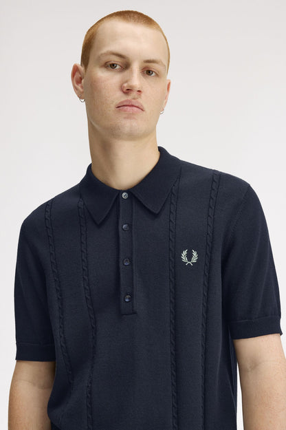 Cable Knitted Polo shirt (In Navy)