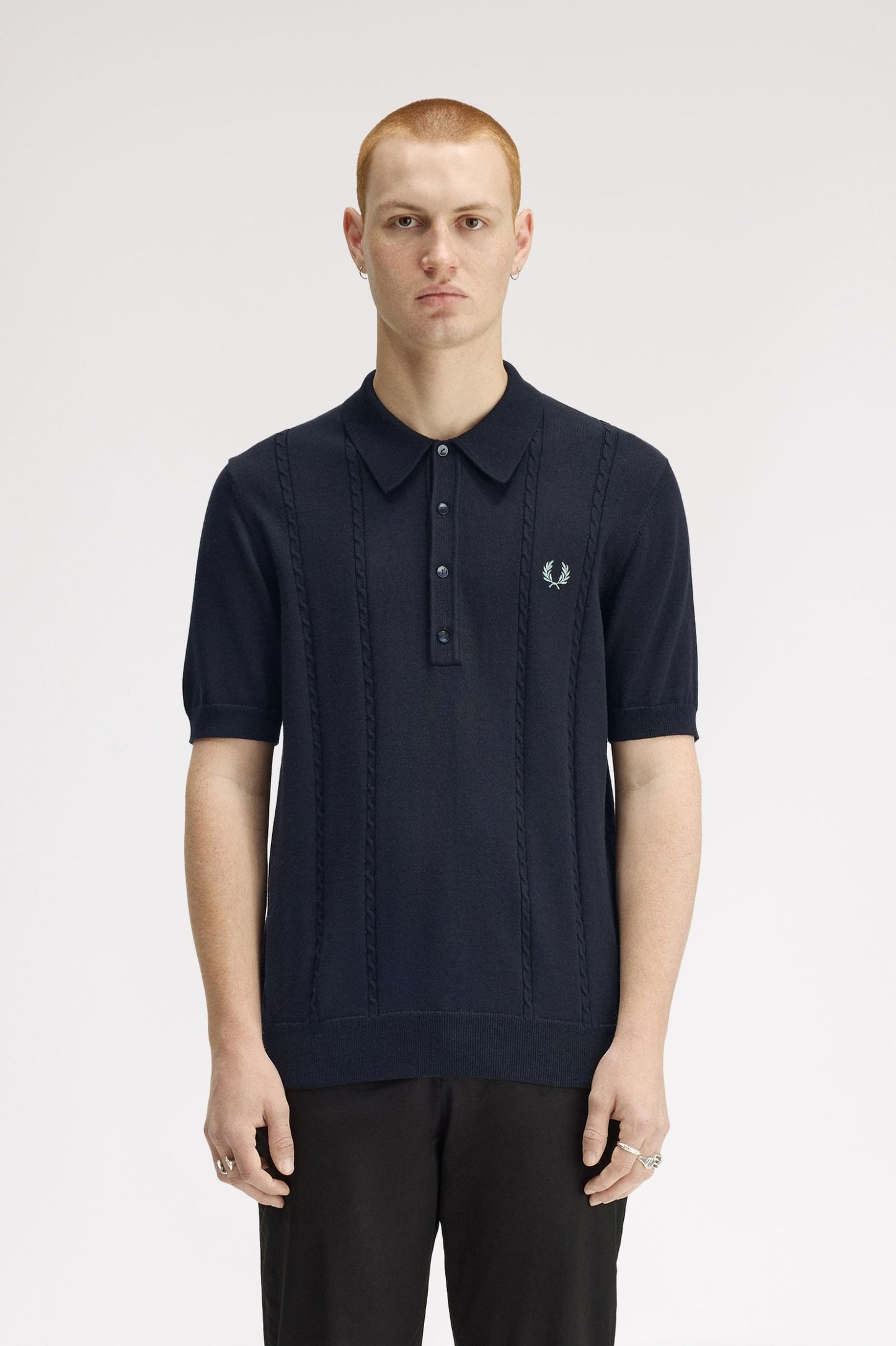 Cable Knitted Polo shirt (In Navy)