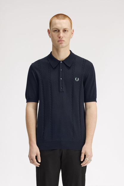 Cable Knitted Polo shirt (In Navy)