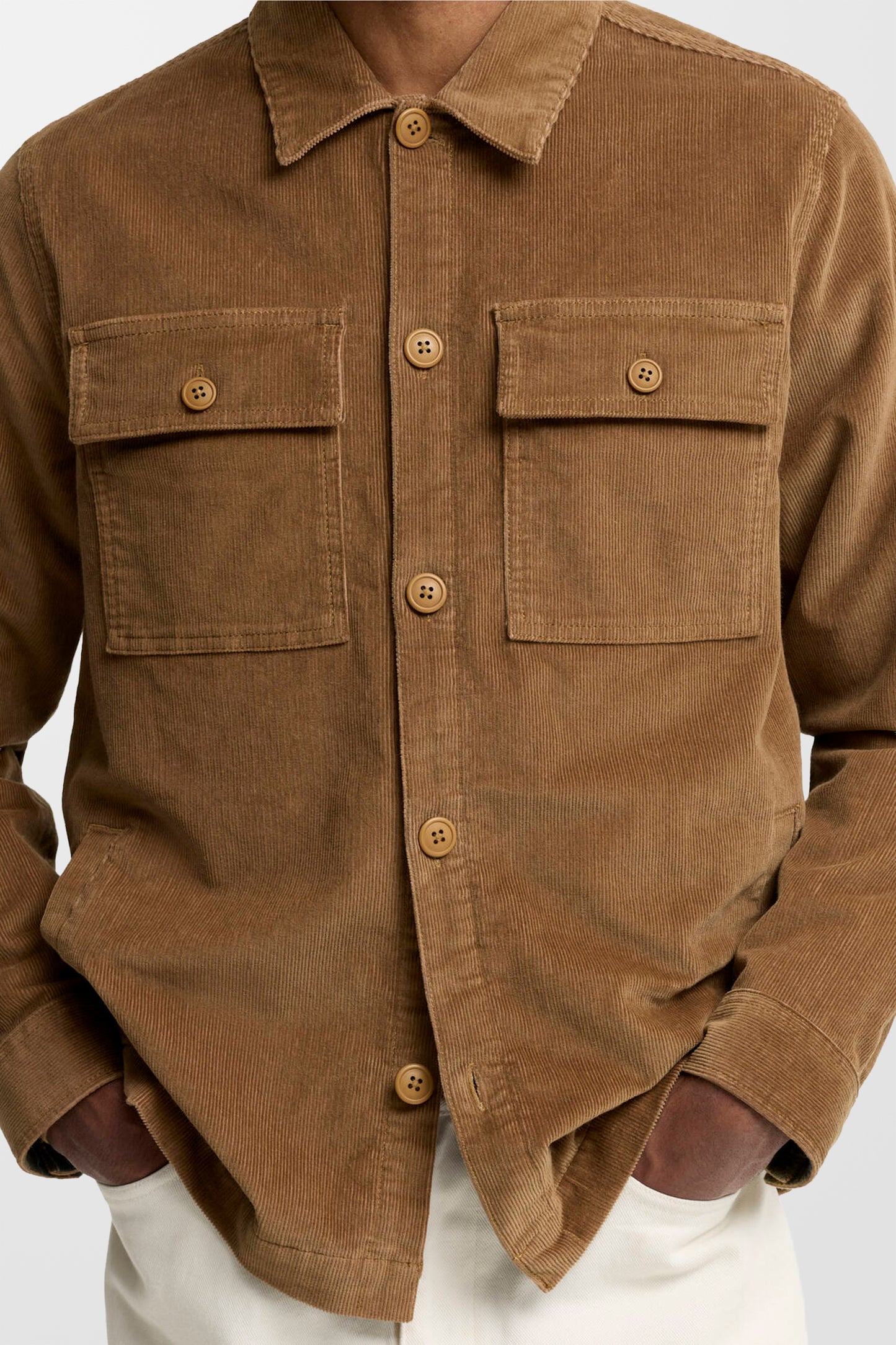 Tartan Trimmed Cord Overshirt ( In Sandstone )