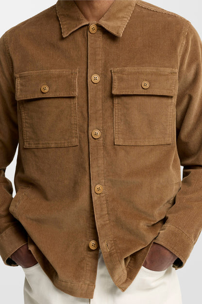 Tartan Trimmed Cord Overshirt ( In Sandstone )
