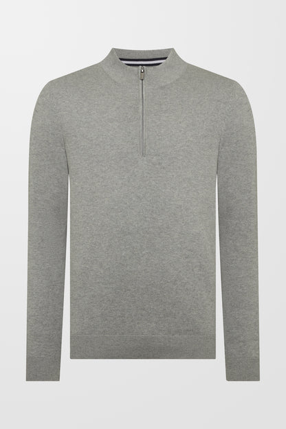 Tapered Fit Cotton Half Zip Jumper ( In Grey )